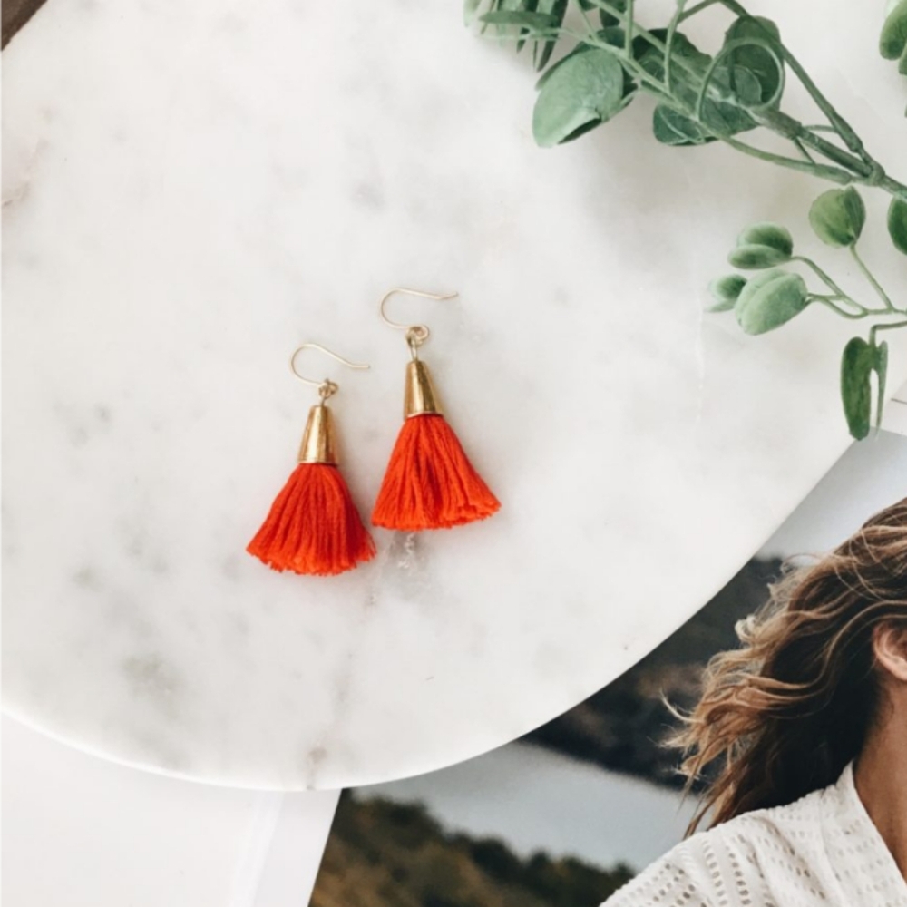 Natalie Borton Tassel Earrings in Poppy Red